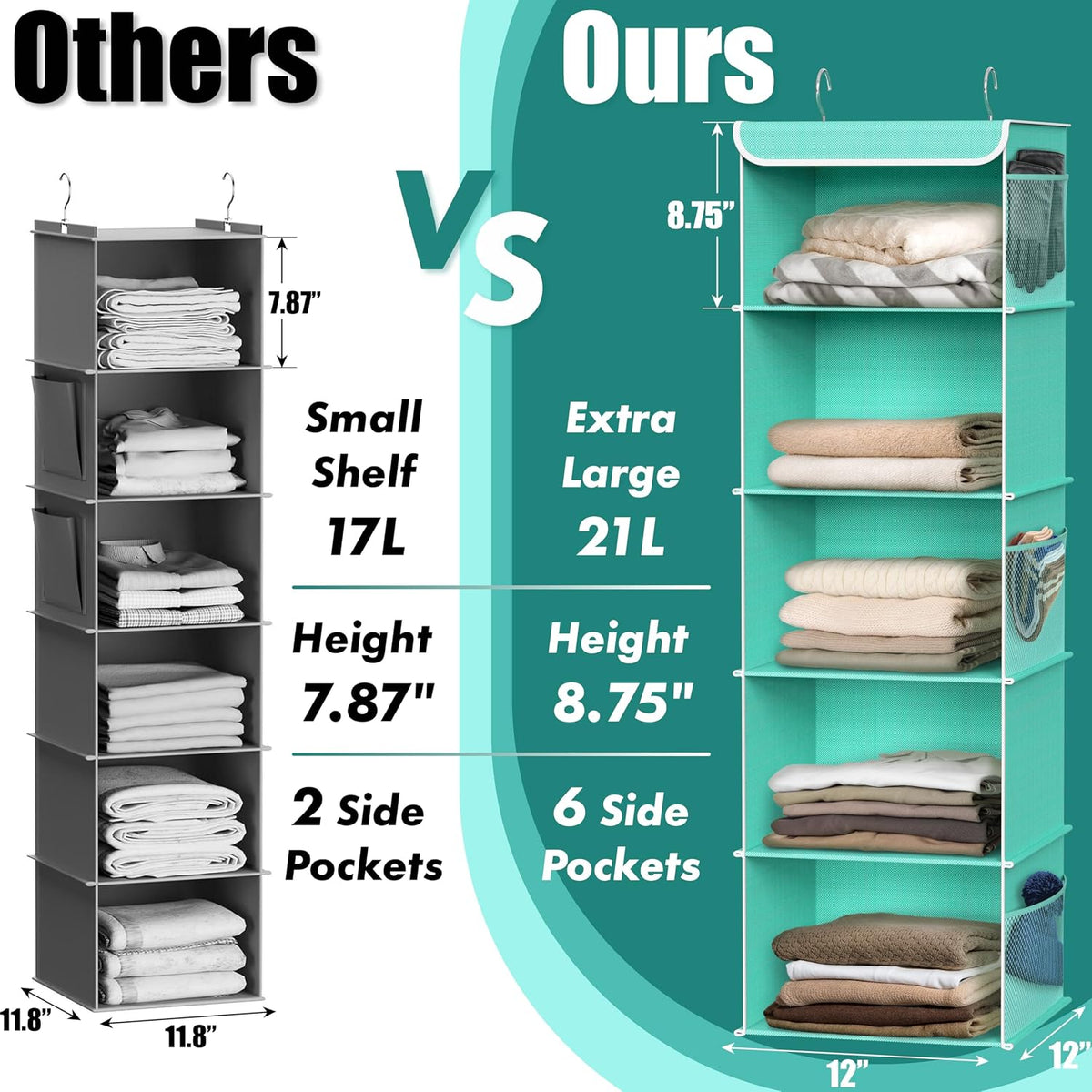 5 Shelf Hanging Closet Organizer, Gray