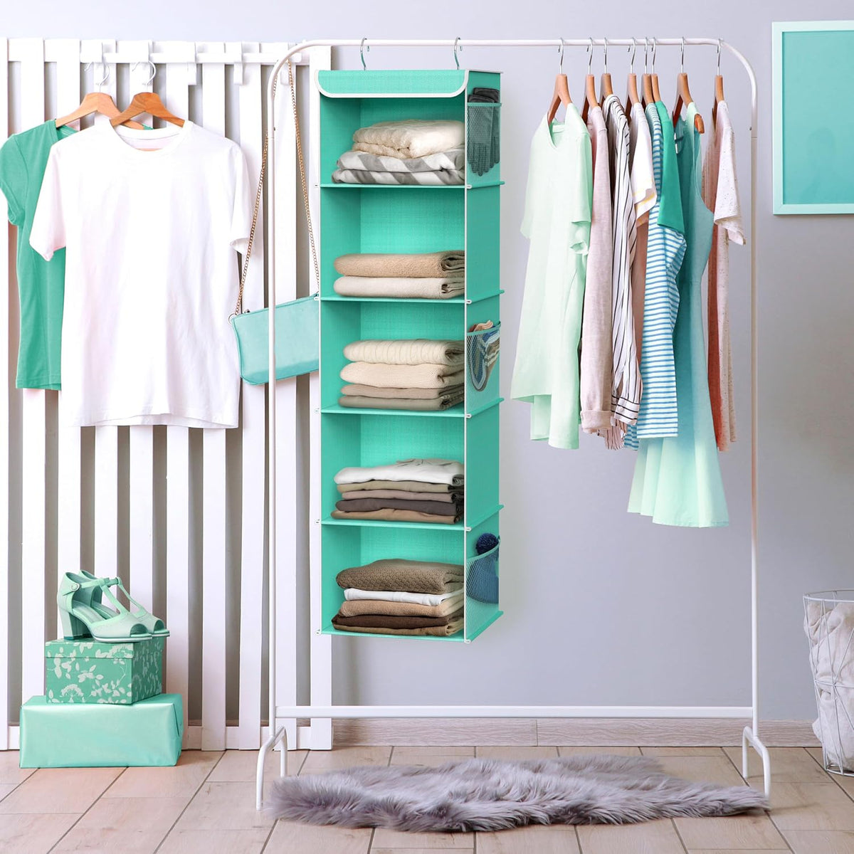 5 Shelf Hanging Closet Organizer, Gray