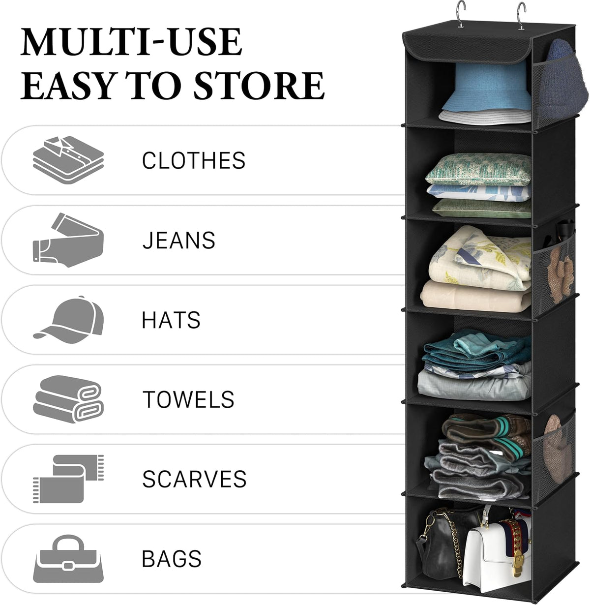5 Shelf Hanging Closet Organizer, Gray