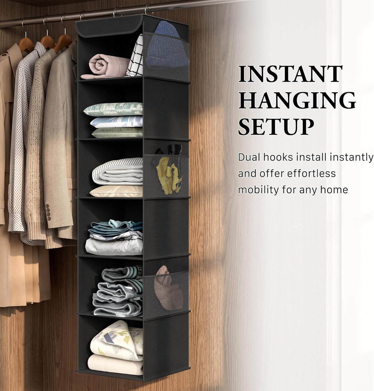 5 Shelf Hanging Closet Organizer, Gray