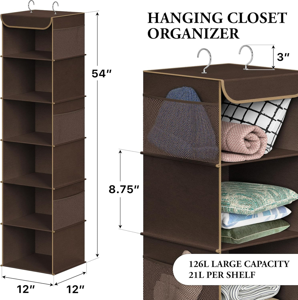 5 Shelf Hanging Closet Organizer, Gray