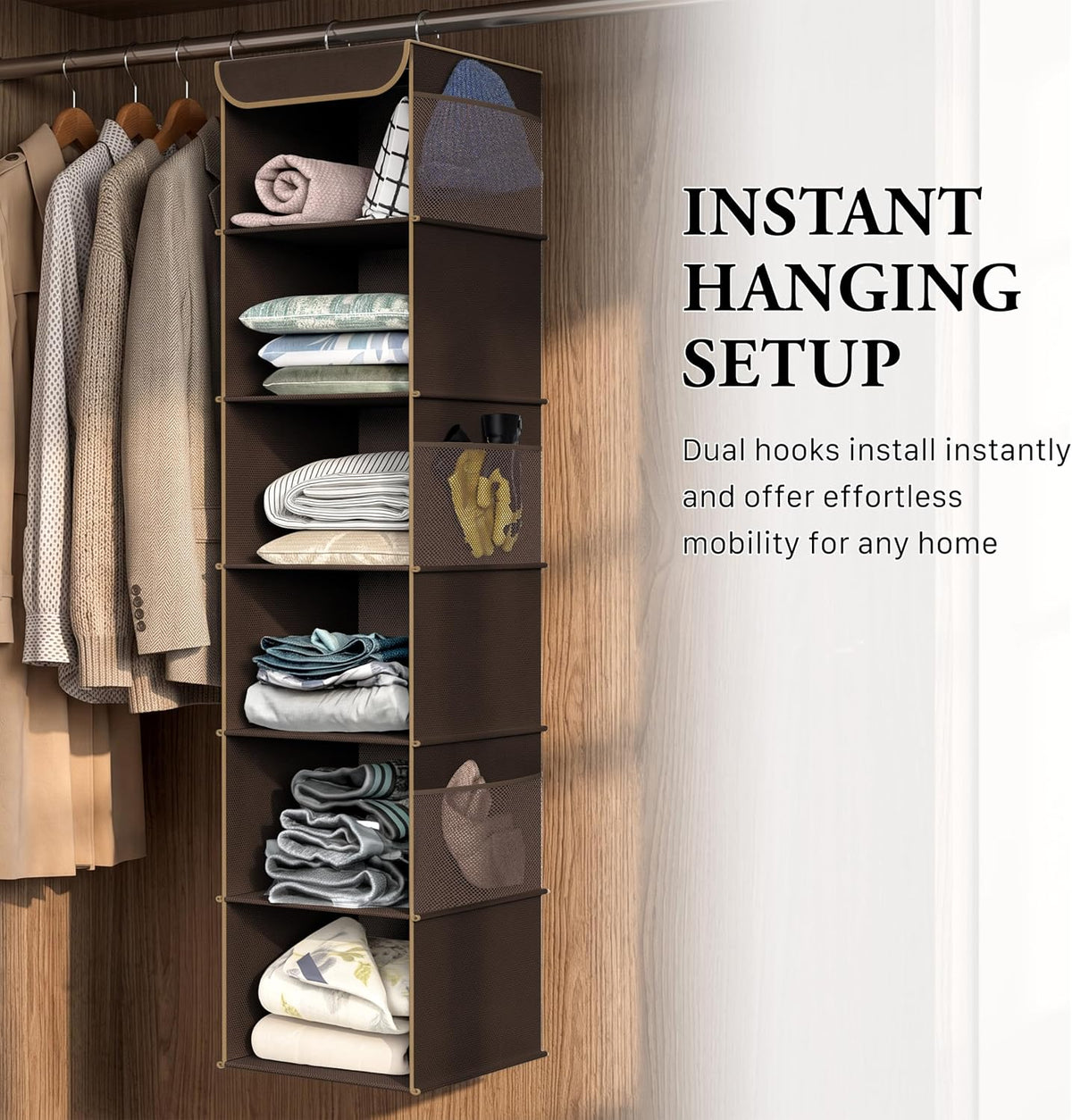 5 Shelf Hanging Closet Organizer, Gray