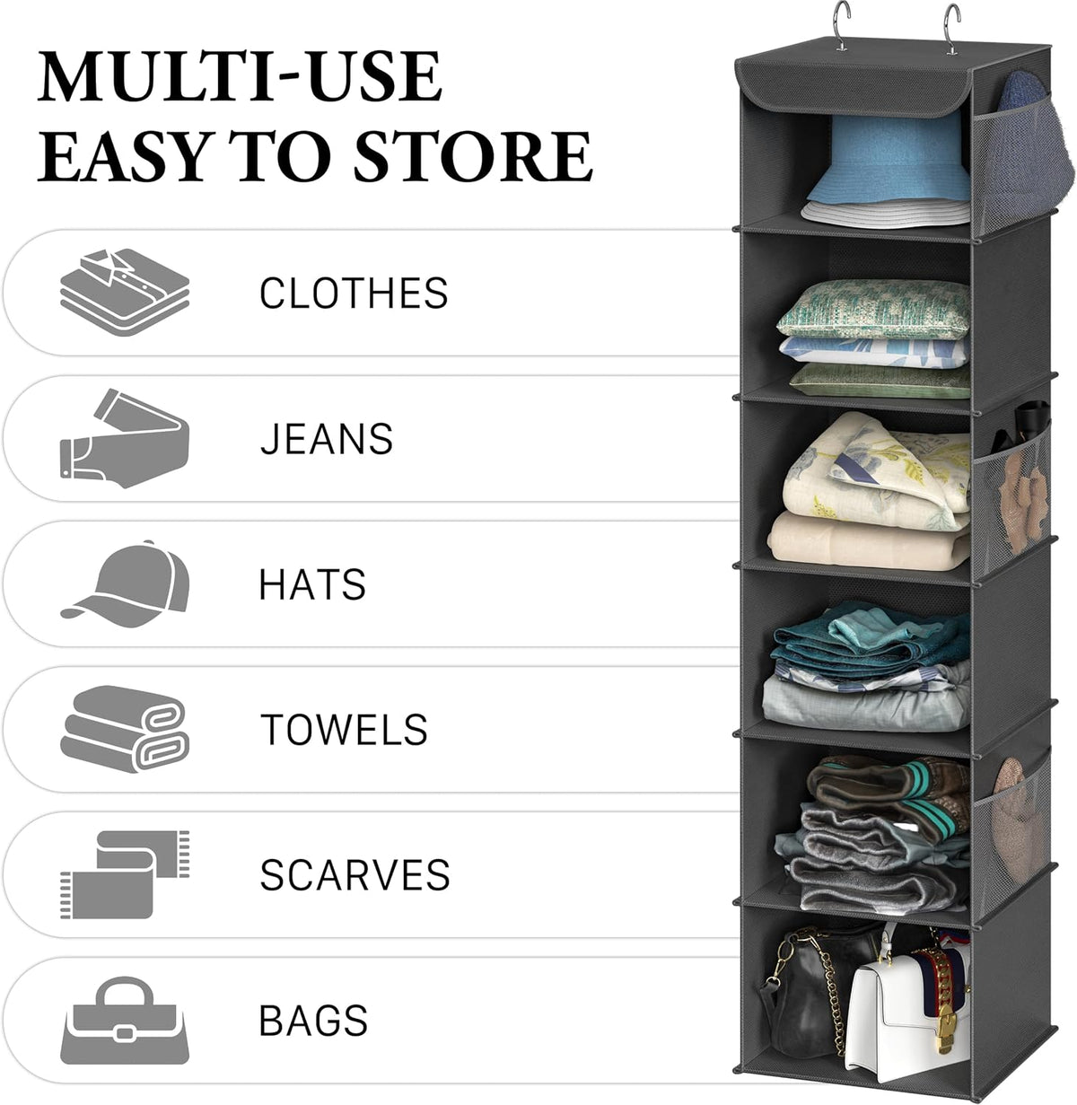 5 Shelf Hanging Closet Organizer, Gray