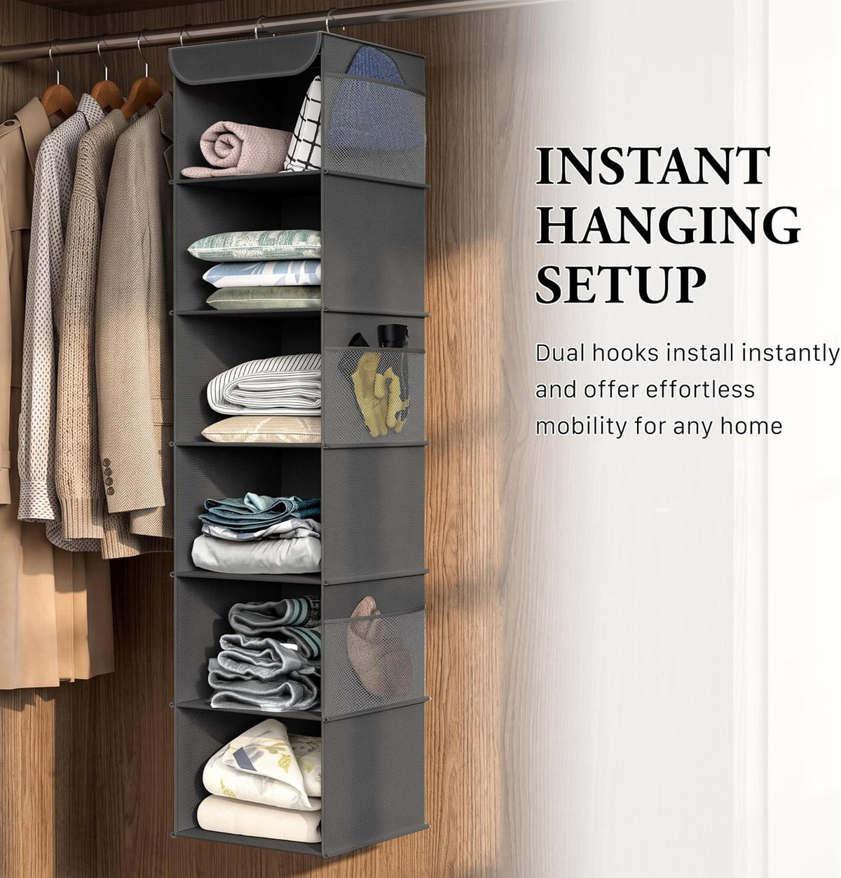 5 Shelf Hanging Closet Organizer, Gray