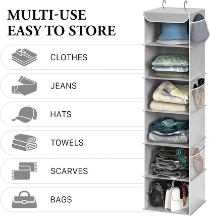 5 Shelf Hanging Closet Organizer, Gray