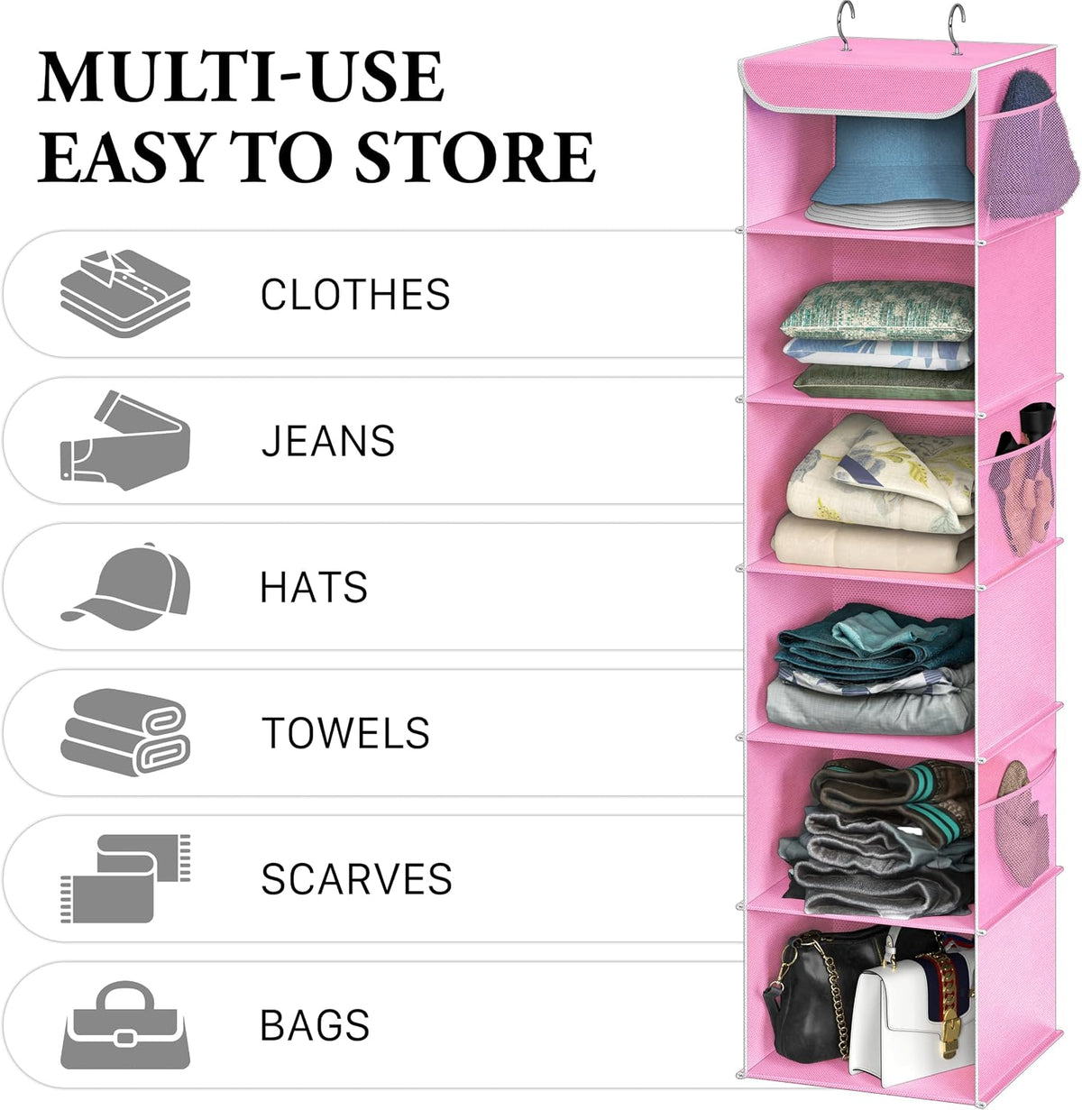 5 Shelf Hanging Closet Organizer, Gray