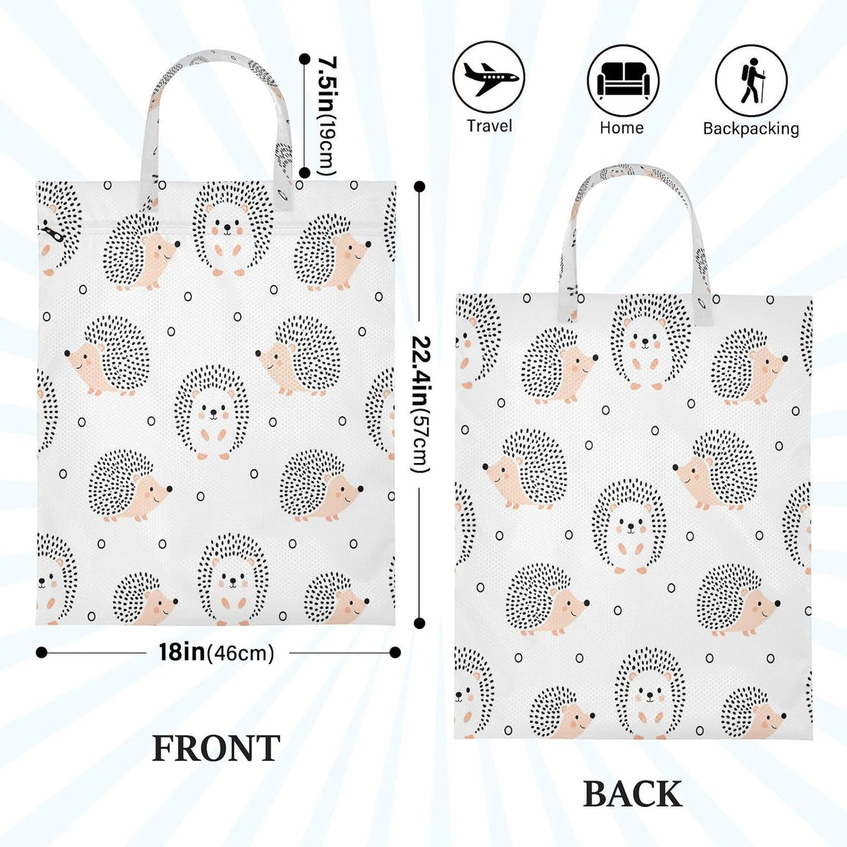 Hedgehog Dot Waterproof Travel Laundry Bag Washable Set of 2