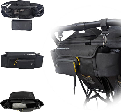 Stroller Caddy Double Organizer with Cup Holder Phone Pocket Changing Mat Straps Mounted 2 x Stroller Water Bottle Holder