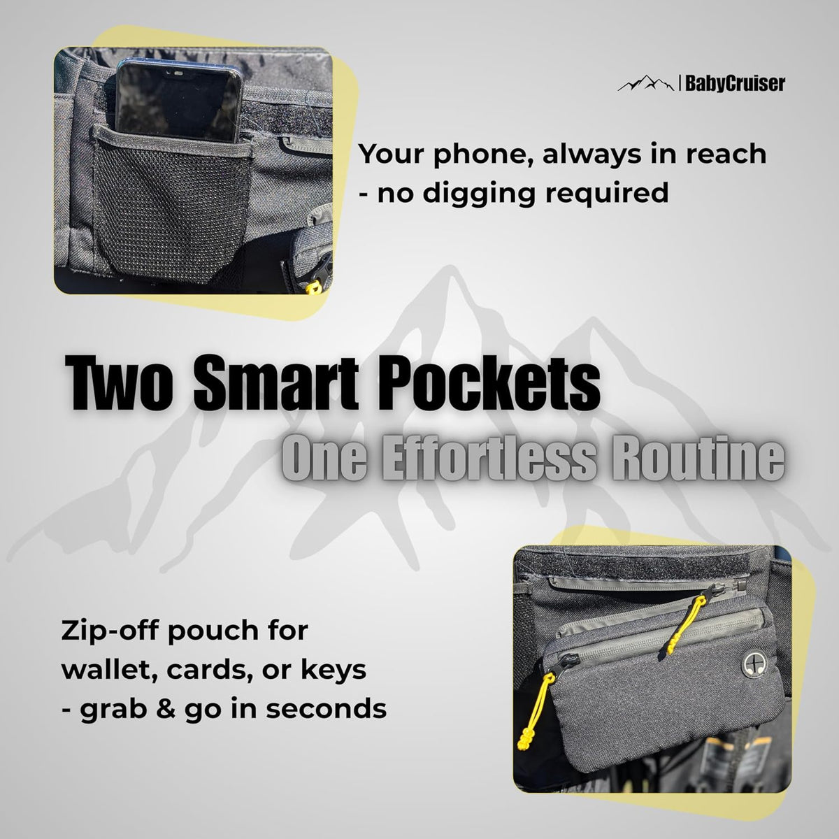 Stroller Caddy Double Organizer with Cup Holder Phone Pocket Changing Mat Straps Mounted 2 x Stroller Water Bottle Holder