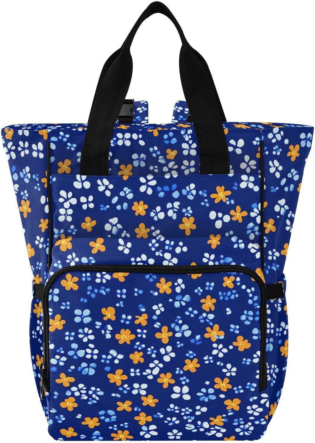 Diaper Bag Backpack, Multifunction Travel Bag for Moms Dads, Baby Changing Bag with Insulted Pockets, Stroller Straps and Side Bottle Pockets Cute Orange Flower Pattern