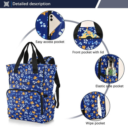 Diaper Bag Backpack, Multifunction Travel Bag for Moms Dads, Baby Changing Bag with Insulted Pockets, Stroller Straps and Side Bottle Pockets Cute Orange Flower Pattern