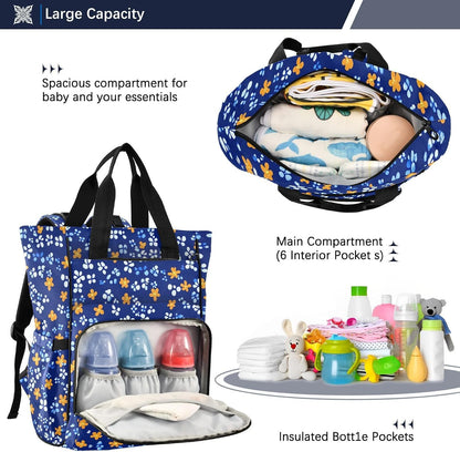 Diaper Bag Backpack, Multifunction Travel Bag for Moms Dads, Baby Changing Bag with Insulted Pockets, Stroller Straps and Side Bottle Pockets Cute Orange Flower Pattern