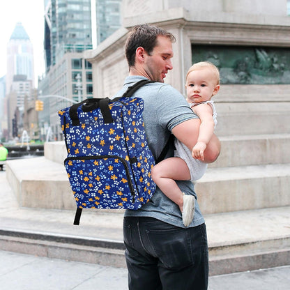 Diaper Bag Backpack, Multifunction Travel Bag for Moms Dads, Baby Changing Bag with Insulted Pockets, Stroller Straps and Side Bottle Pockets Cute Orange Flower Pattern