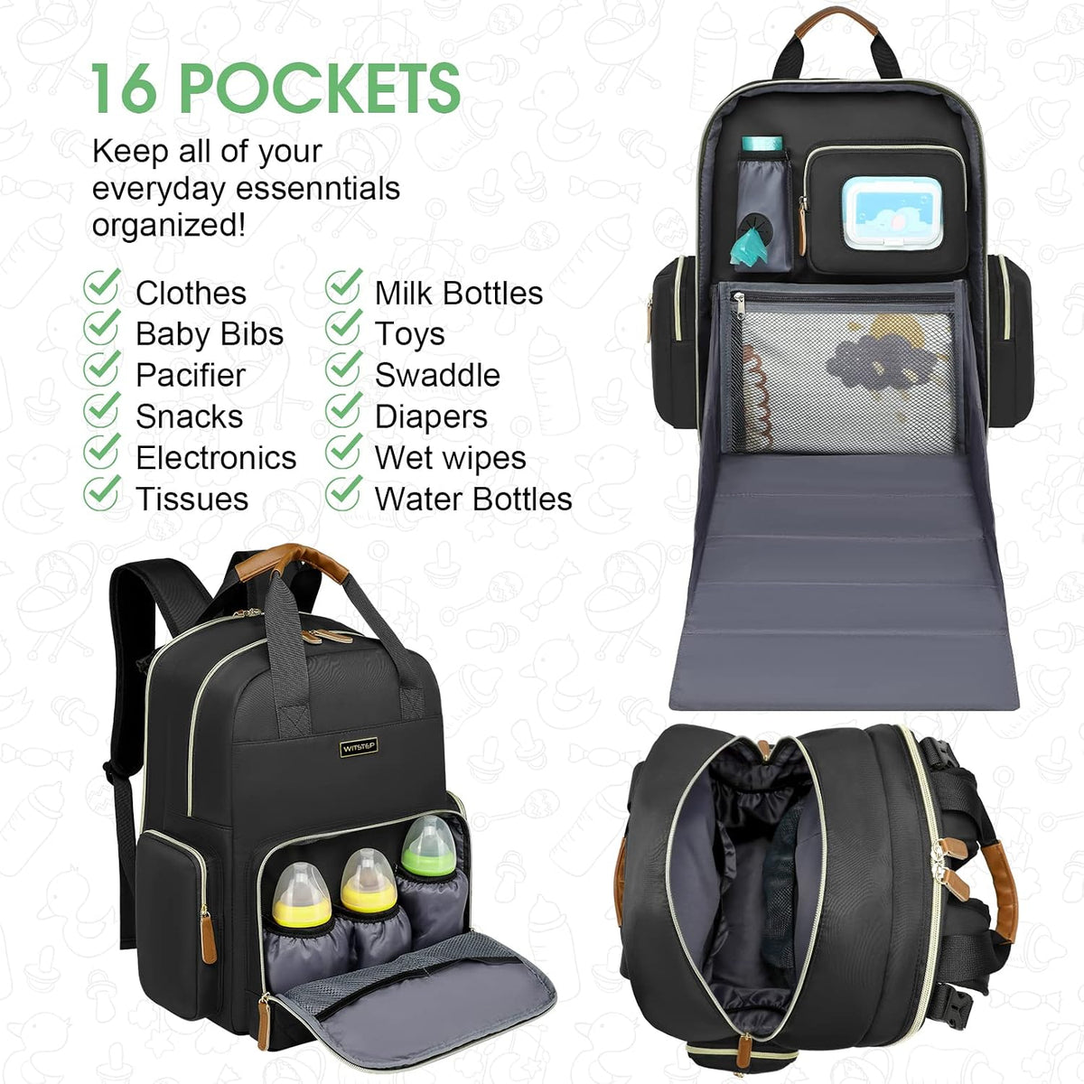 Diaper Bag Backpack with Changing Station, Baby Diaper Organizer Travel Bag