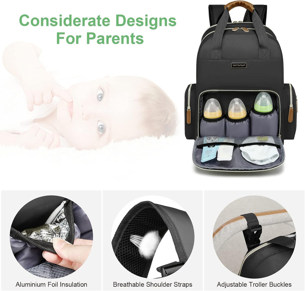Diaper Bag Backpack with Changing Station, Baby Diaper Organizer Travel Bag