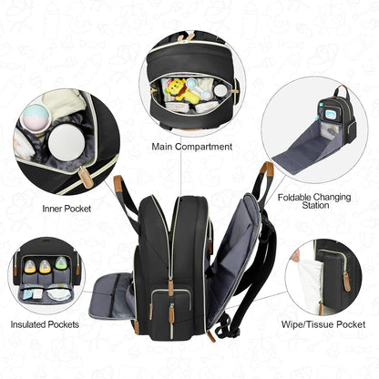 Diaper Bag Backpack with Changing Station, Baby Diaper Organizer Travel Bag