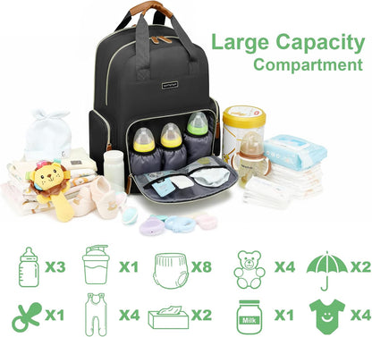 Diaper Bag Backpack with Changing Station, Baby Diaper Organizer Travel Bag
