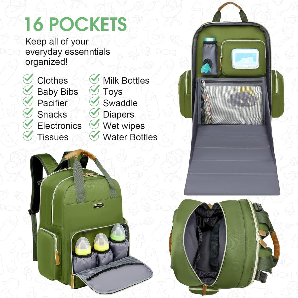 Diaper Bag Backpack with Changing Station, Baby Diaper Organizer Travel Bag