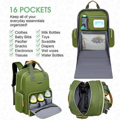 Diaper Bag Backpack with Changing Station, Baby Diaper Organizer Travel Bag