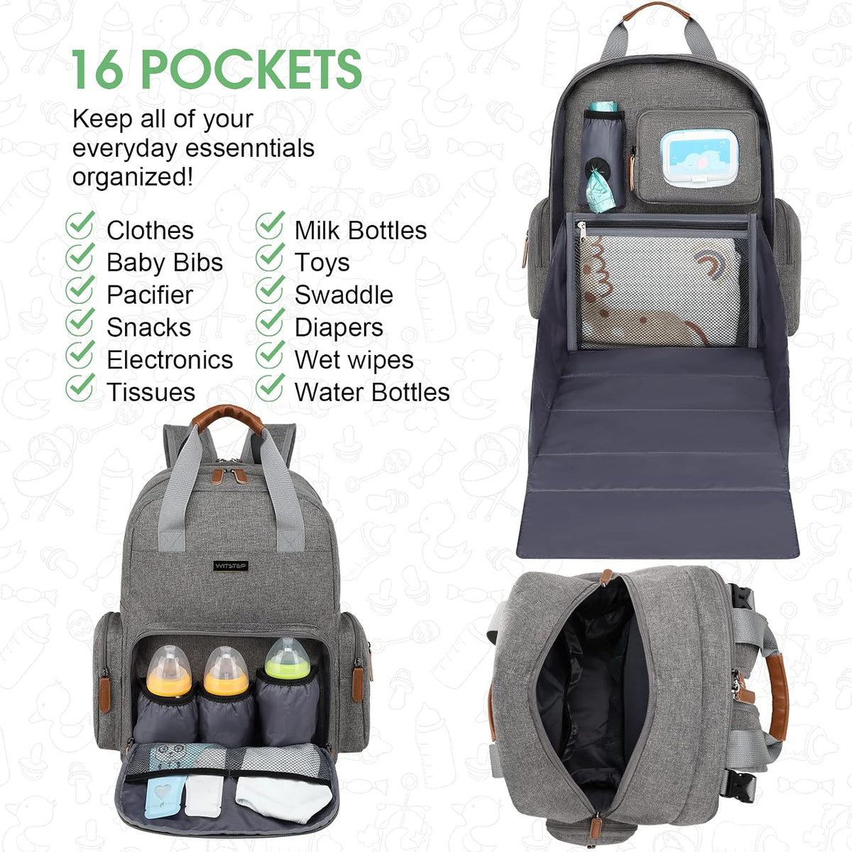 Diaper Bag Backpack with Changing Station, Baby Diaper Organizer Travel Bag