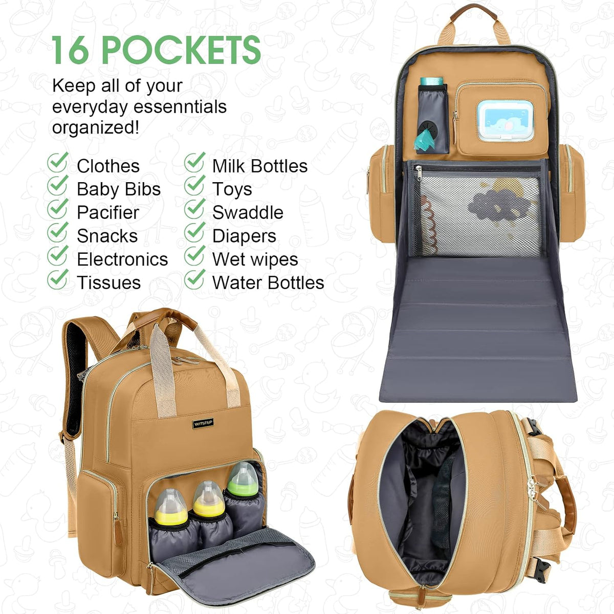 Diaper Bag Backpack with Changing Station, Baby Diaper Organizer Travel Bag