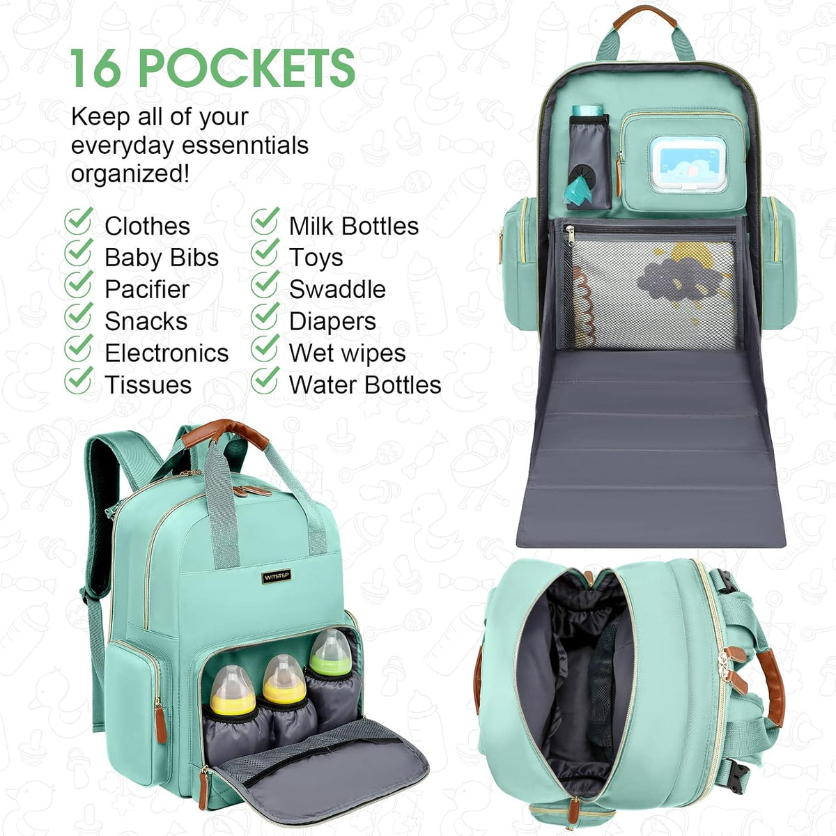 Diaper Bag Backpack with Changing Station, Baby Diaper Organizer Travel Bag