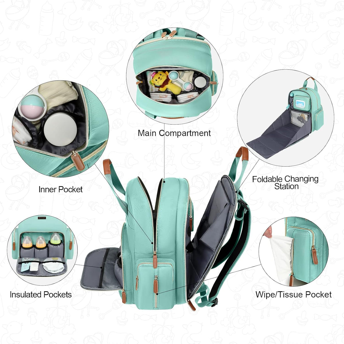 Diaper Bag Backpack with Changing Station, Baby Diaper Organizer Travel Bag