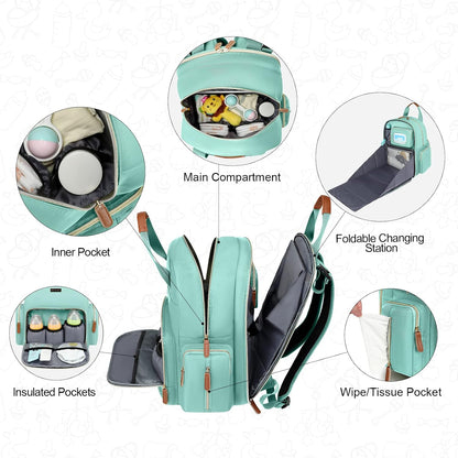 Diaper Bag Backpack with Changing Station, Baby Diaper Organizer Travel Bag