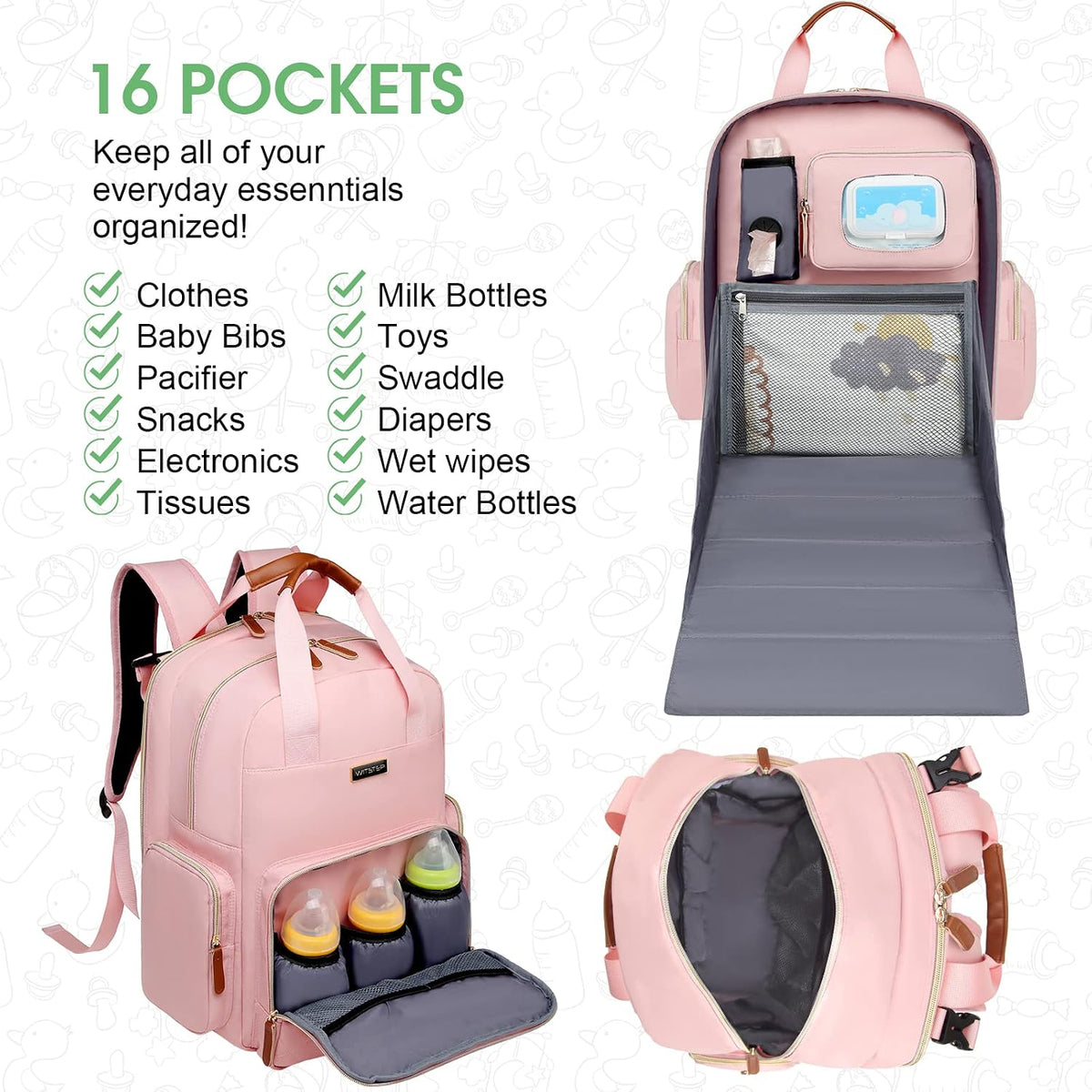Diaper Bag Backpack with Changing Station, Baby Diaper Organizer Travel Bag
