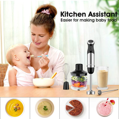 Upgraded Immersion Blender Handheld, 1000W 12-Speed 5 in 1 Hand Mixer Stick Blender with 304 Stainless Steel Blade,Food Processor,Beaker,Egg Whisk&Milk Frother,Non-BPA,Smoothies Purée Baby Food
