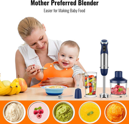 Upgraded Immersion Blender Handheld, 1000W 12-Speed 5 in 1 Hand Mixer Stick Blender with 304 Stainless Steel Blade,Food Processor,Beaker,Egg Whisk&Milk Frother,Non-BPA,Smoothies Purée Baby Food