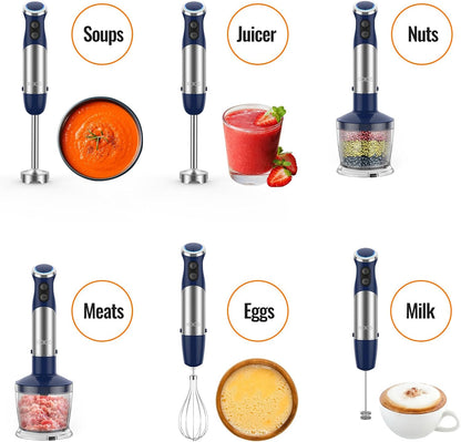 Upgraded Immersion Blender Handheld, 1000W 12-Speed 5 in 1 Hand Mixer Stick Blender with 304 Stainless Steel Blade,Food Processor,Beaker,Egg Whisk&Milk Frother,Non-BPA,Smoothies Purée Baby Food