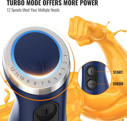 Upgraded Immersion Blender Handheld, 1000W 12-Speed 5 in 1 Hand Mixer Stick Blender with 304 Stainless Steel Blade,Food Processor,Beaker,Egg Whisk&Milk Frother,Non-BPA,Smoothies Purée Baby Food