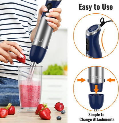 Upgraded Immersion Blender Handheld, 1000W 12-Speed 5 in 1 Hand Mixer Stick Blender with 304 Stainless Steel Blade,Food Processor,Beaker,Egg Whisk&Milk Frother,Non-BPA,Smoothies Purée Baby Food