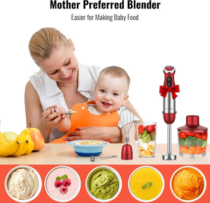 Upgraded Immersion Blender Handheld, 1000W 12-Speed 5 in 1 Hand Mixer Stick Blender with 304 Stainless Steel Blade,Food Processor,Beaker,Egg Whisk&Milk Frother,Non-BPA,Smoothies Purée Baby Food