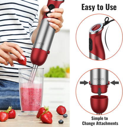 Upgraded Immersion Blender Handheld, 1000W 12-Speed 5 in 1 Hand Mixer Stick Blender with 304 Stainless Steel Blade,Food Processor,Beaker,Egg Whisk&Milk Frother,Non-BPA,Smoothies Purée Baby Food