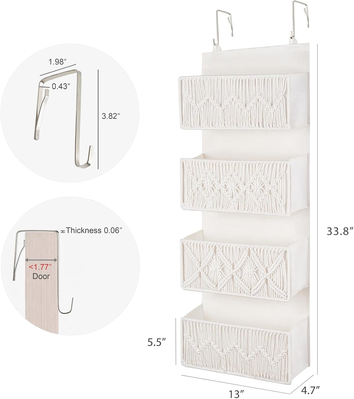 Over The Door Organizer Macrame Boho Hanging Back of Door Storage