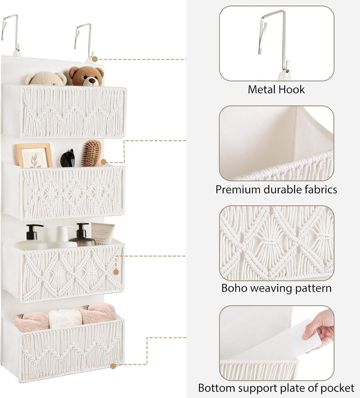 Over The Door Organizer Macrame Boho Hanging Back of Door Storage