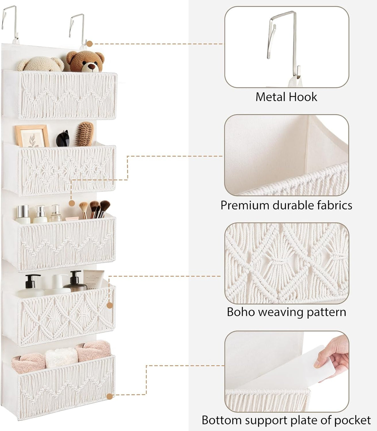 Over The Door Organizer Macrame Boho Hanging Back of Door Storage