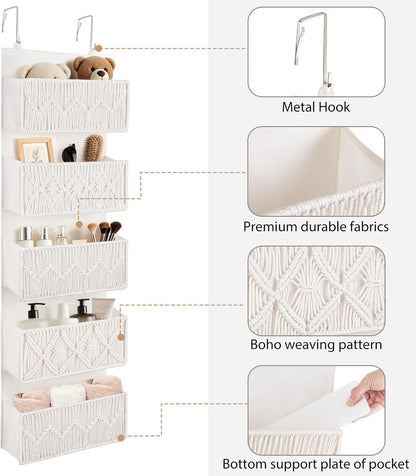 Over The Door Organizer Macrame Boho Hanging Back of Door Storage