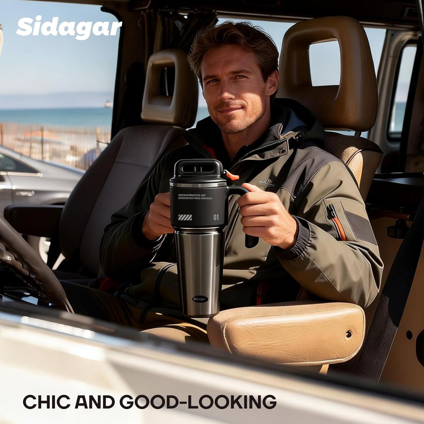32 oz Insulated Tumbler with Push-button Lid and Handle, Black | 316L Stainless Steel, Leakproof Lid, Double-Wall Vacuum Insulation, Keeps Drinks Hot or Cold for Work, Travel & Daily Use
