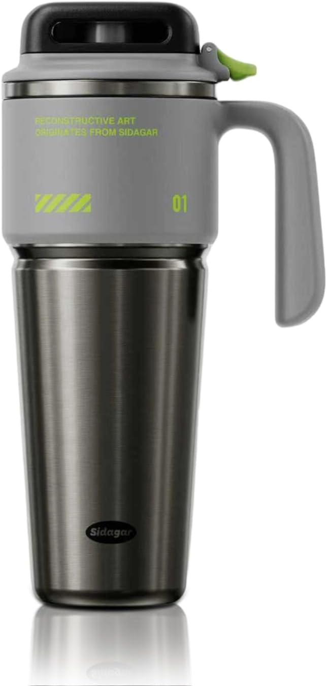 32 oz Insulated Tumbler with Push-button Lid and Handle, Black | 316L Stainless Steel, Leakproof Lid, Double-Wall Vacuum Insulation, Keeps Drinks Hot or Cold for Work, Travel & Daily Use