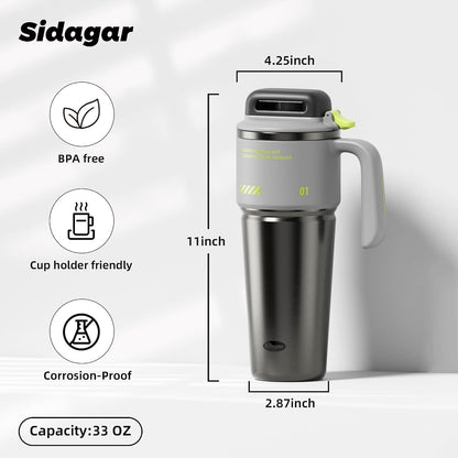 32 oz Insulated Tumbler with Push-button Lid and Handle, Black | 316L Stainless Steel, Leakproof Lid, Double-Wall Vacuum Insulation, Keeps Drinks Hot or Cold for Work, Travel & Daily Use