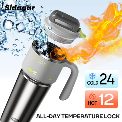 32 oz Insulated Tumbler with Push-button Lid and Handle, Black | 316L Stainless Steel, Leakproof Lid, Double-Wall Vacuum Insulation, Keeps Drinks Hot or Cold for Work, Travel & Daily Use