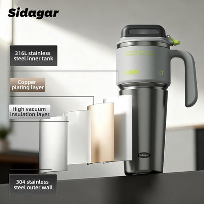 32 oz Insulated Tumbler with Push-button Lid and Handle, Black | 316L Stainless Steel, Leakproof Lid, Double-Wall Vacuum Insulation, Keeps Drinks Hot or Cold for Work, Travel & Daily Use