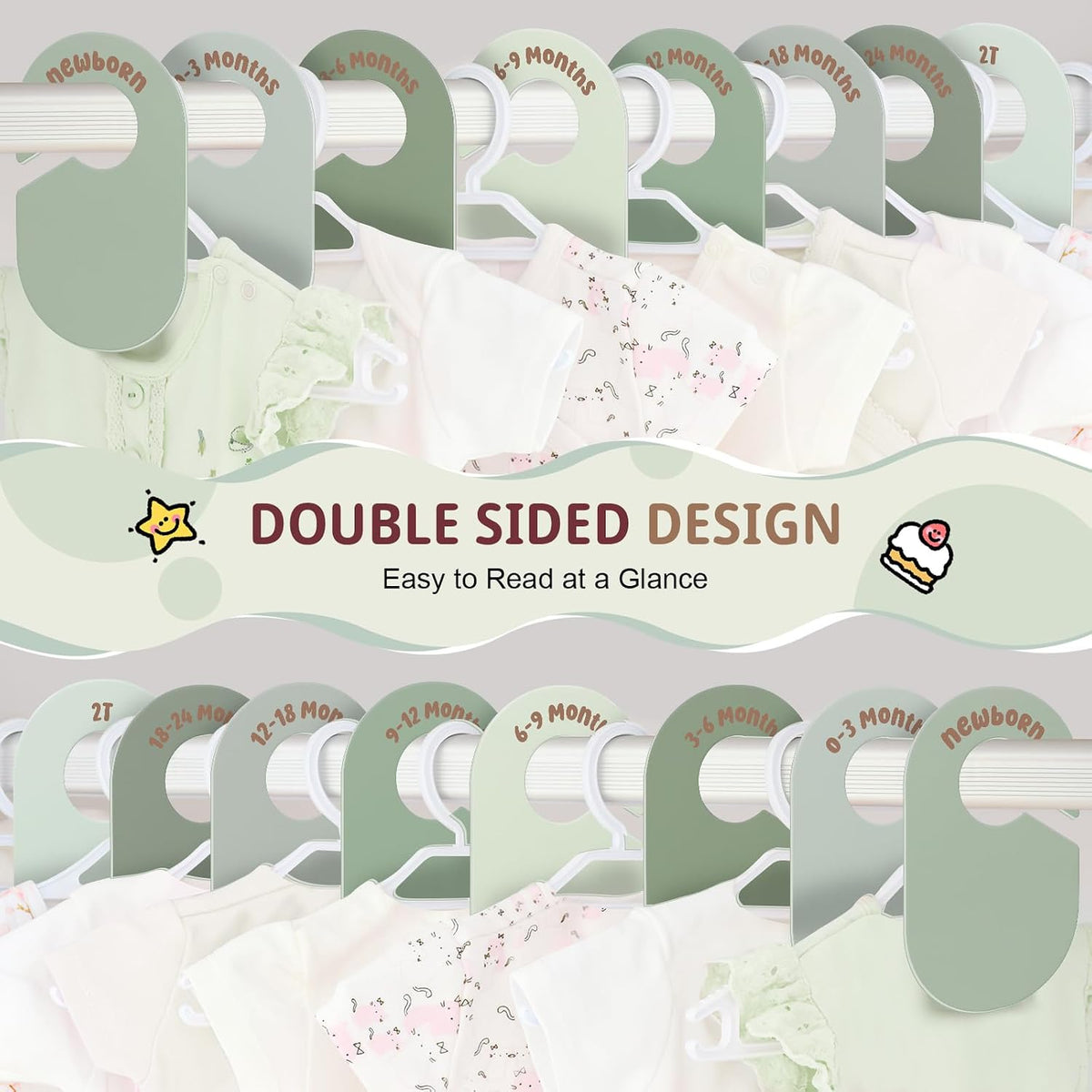 Double Sided Baby Closet Dividers for Newborn to 2T, Pink, 8 Pcs
