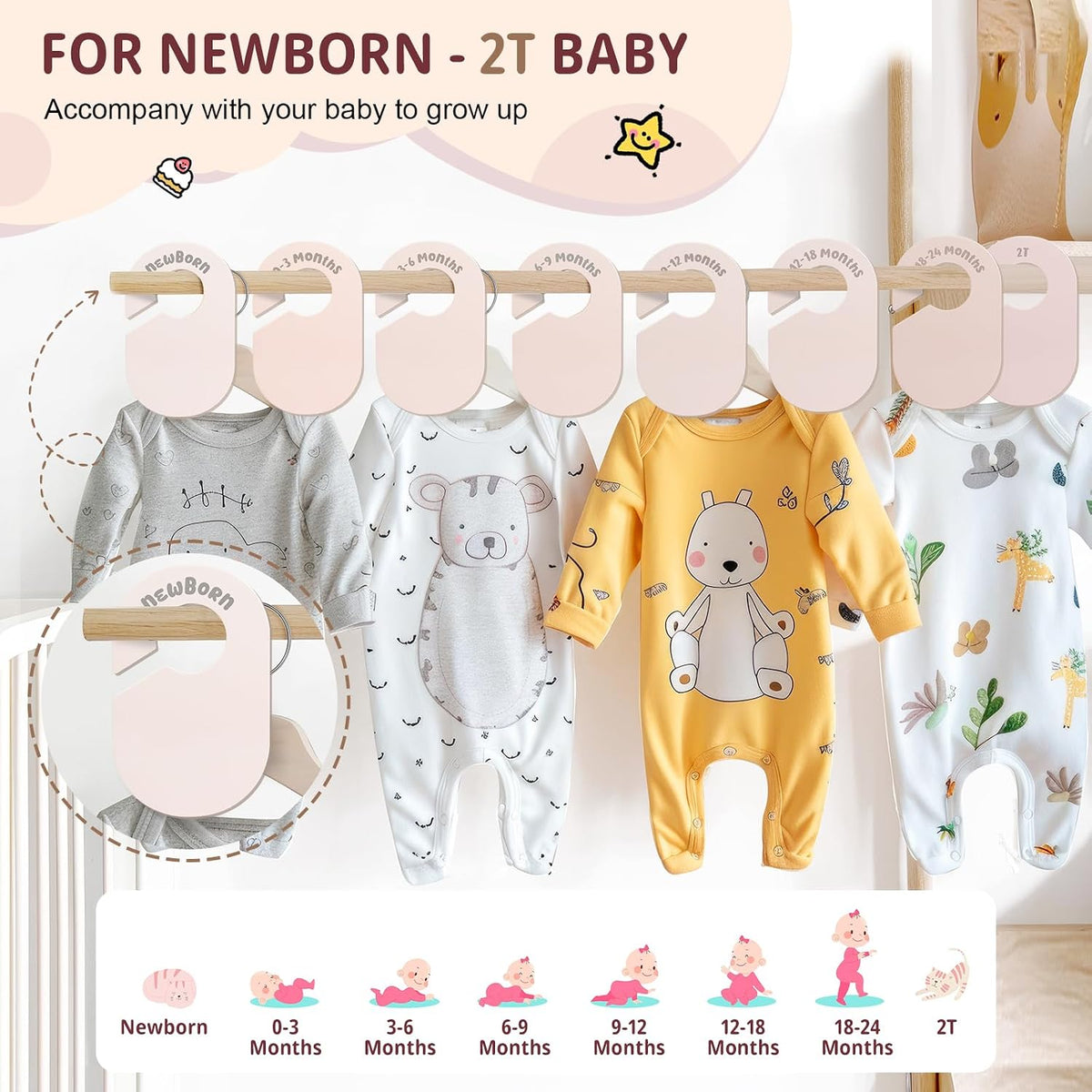 Double Sided Baby Closet Dividers for Newborn to 2T, Pink, 8 Pcs