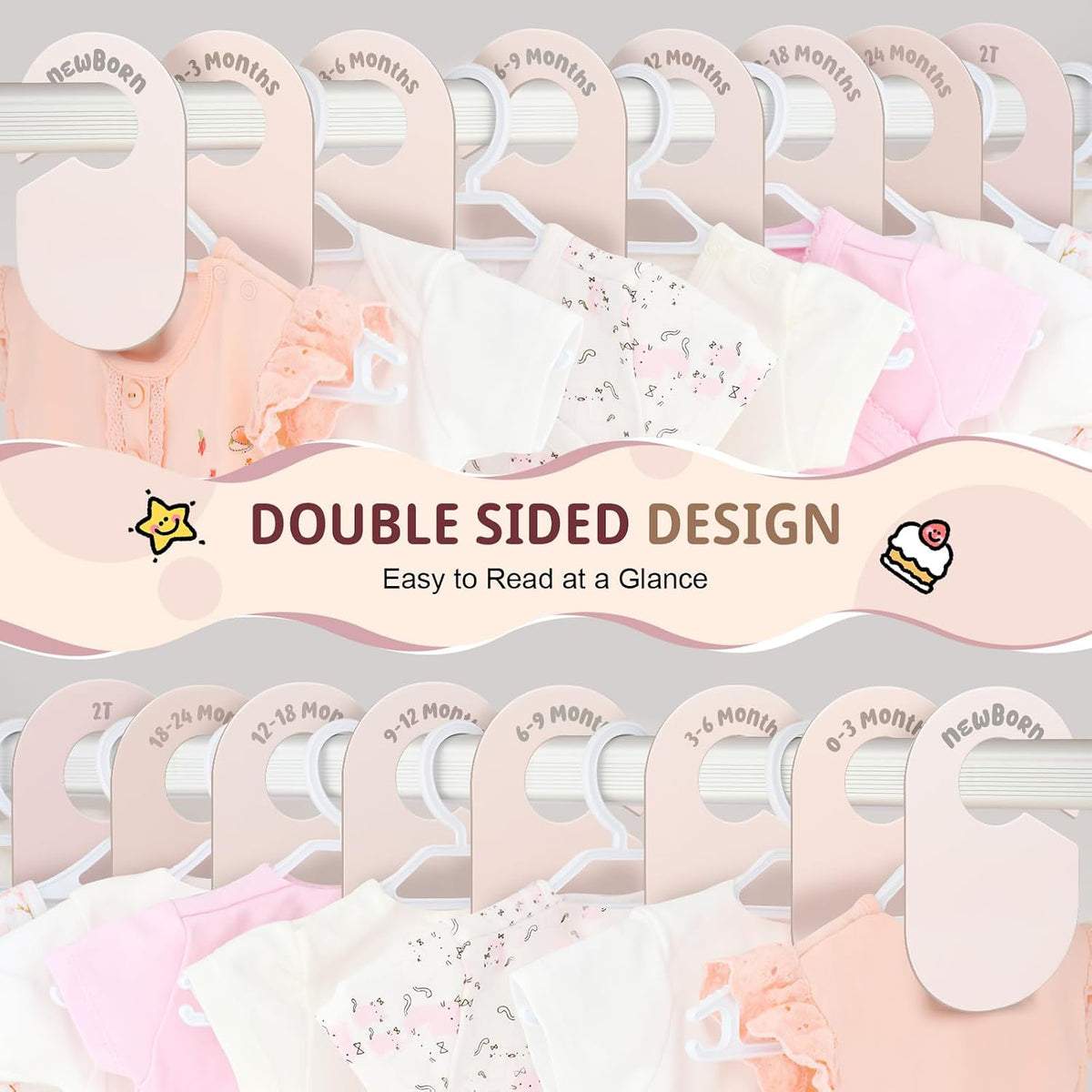 Double Sided Baby Closet Dividers for Newborn to 2T, Pink, 8 Pcs