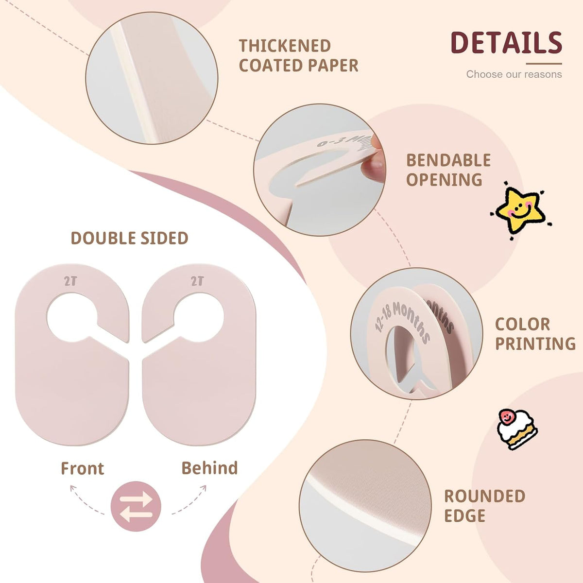 Double Sided Baby Closet Dividers for Newborn to 2T, Pink, 8 Pcs