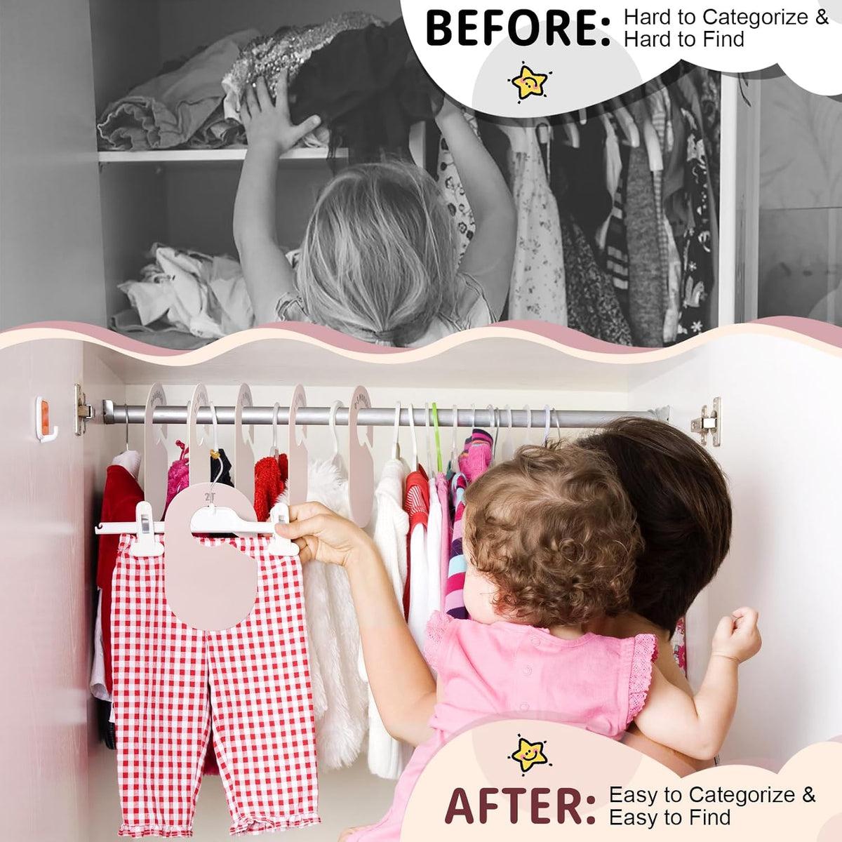 Double Sided Baby Closet Dividers for Newborn to 2T, Pink, 8 Pcs